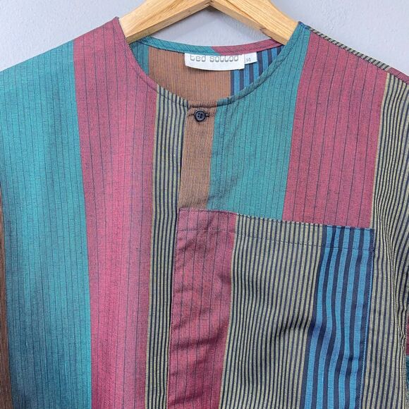 Vintage 80s Ted Sollod Blouse Size 14‎ Button Up Stripe Artsy Indie Modest Top - Picture 3 of 14